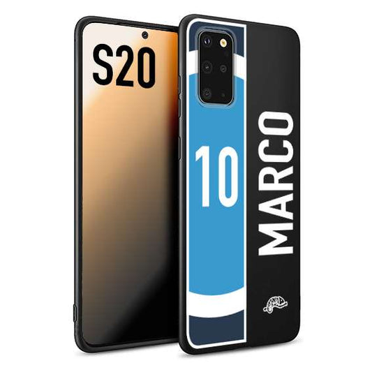 CUSTOMIZZA - Custodia cover nera morbida in tpu compatibile per Samsung S20 personalizzata calcio football nome e numero calciatori biancoazzurri bianco celesti