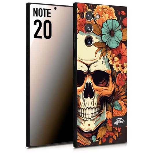 CUSTOMIZZA - Custodia cover nera morbida in tpu compatibile per Samsung NOTE 20 teschio skull flowers fiori autunnali arancio celeste tattoo