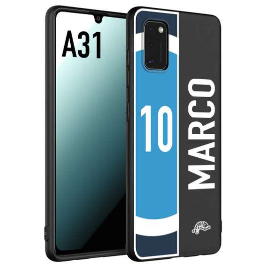 CUSTOMIZZA - Custodia cover nera morbida in tpu compatibile per Samsung A31 personalizzata calcio football nome e numero calciatori biancoazzurri bianco celesti