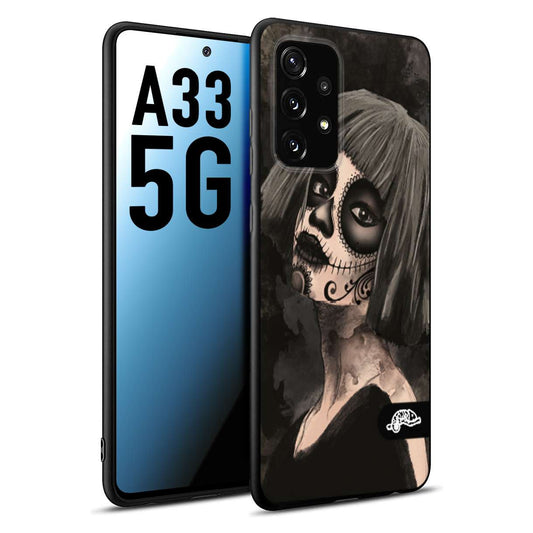 CUSTOMIZZA - Custodia cover nera morbida in tpu compatibile per Samsung A33 5G chicana messicana dea de la muerte donna santa tattoo disegnata