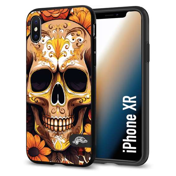 CUSTOMIZZA - Custodia cover nera morbida in tpu compatibile per iPhone Xr teschio messicano colorato dorato fiori tattoo disegnato