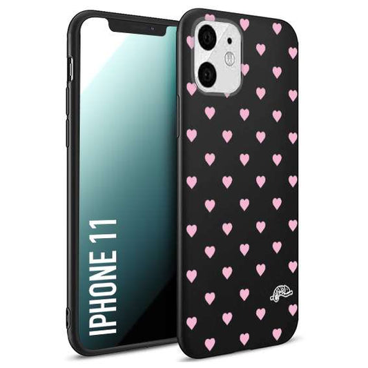 CUSTOMIZZA - Custodia cover nera morbida in tpu compatibile per iPhone 11 cuori pois rosa su nero donna pin up vintage