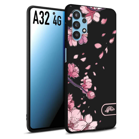 CUSTOMIZZA - Custodia cover nera morbida in tpu compatibile per Samsung A32 4G giapponese fiori di ciliegio in fiore a rilievo disegnata tattoo