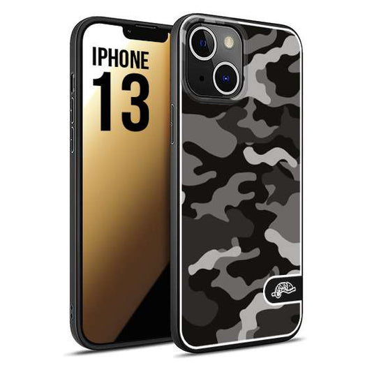 CUSTOMIZZA - Custodia cover nera morbida in tpu compatibile per iPhone 13 camouflage mimetico militare nero black grigio