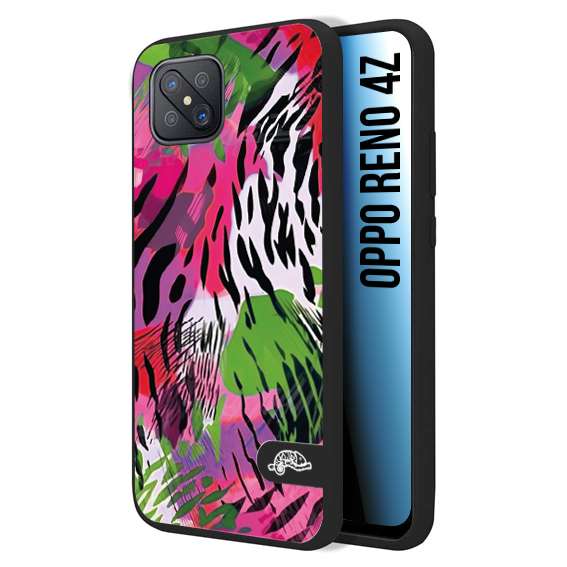 CUSTOMIZZA - Custodia cover nera morbida in tpu compatibile per Oppo Reno 4Z leopardato tigrato tiger colorata summer color verde fucsia