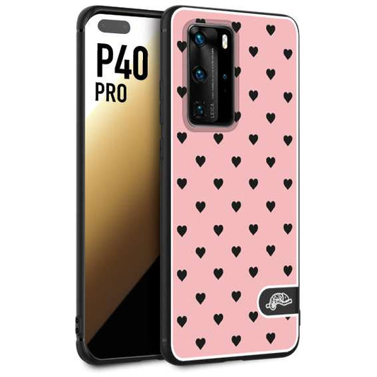 CUSTOMIZZA - Custodia cover nera morbida in tpu compatibile per Huawei P40 PRO cuori pois rosa donna pin up vintage