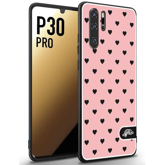 CUSTOMIZZA - Custodia cover nera morbida in tpu compatibile per Huawei P30 PRO cuori pois rosa donna pin up vintage