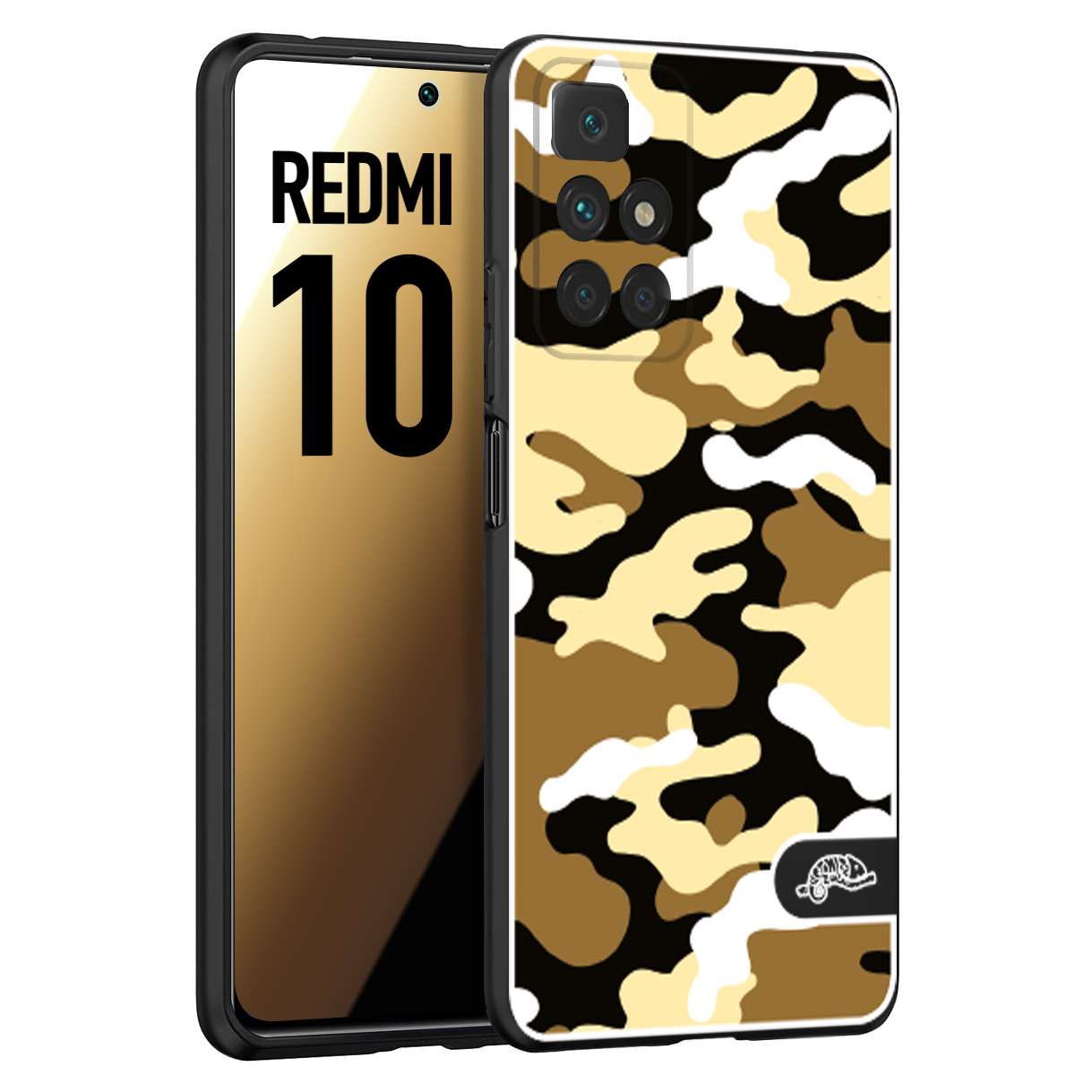 CUSTOMIZZA - Custodia cover nera morbida in tpu compatibile per Xiaomi Redmi 10 camouflage mimetico militare giallo desert brown