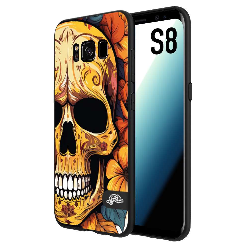 CUSTOMIZZA - Custodia cover nera morbida in tpu compatibile per Samsung S8 teschio messicano colorato dorato fiori autunnali disegnato