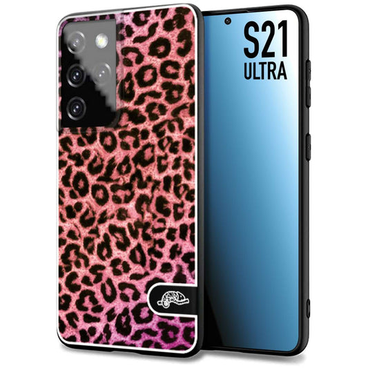 CUSTOMIZZA - Custodia cover nera morbida in tpu compatibile per Samsung S21 ULTRA leopardato maculato donna rosa leopard