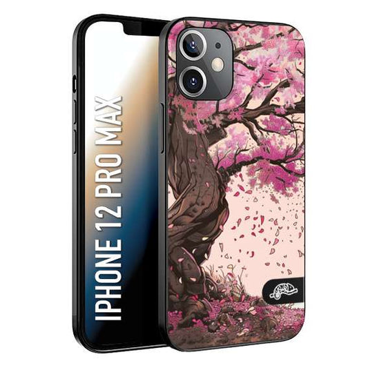 CUSTOMIZZA - Custodia cover nera morbida in tpu compatibile per iPhone 12 PRO MAX giapponese colori morbidi fiori di ciliegio rosa disegnata