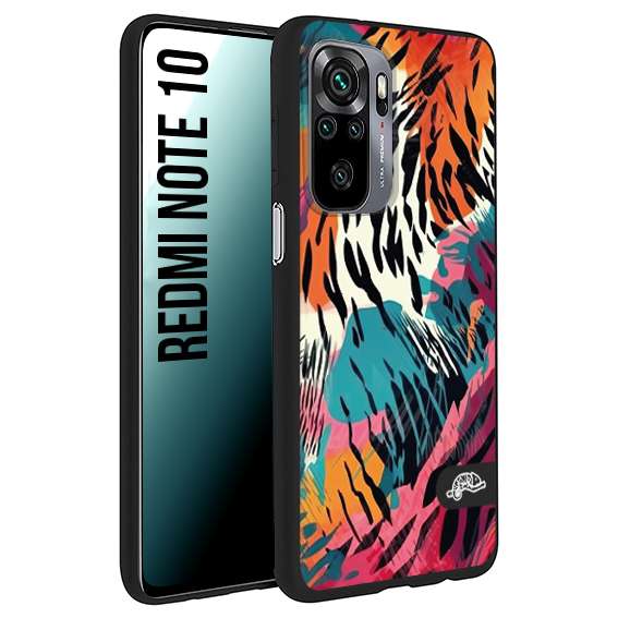 CUSTOMIZZA - Custodia cover nera morbida in tpu compatibile per Xiaomi Redmi Note 10 leopardato maculato tigrato tiger colorata summer color