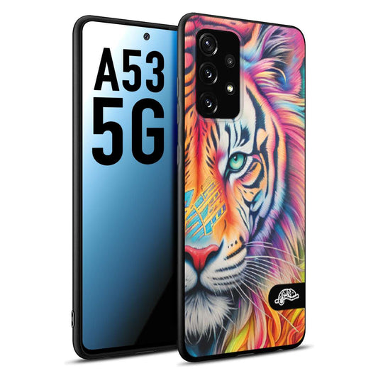 CUSTOMIZZA - Custodia cover nera morbida in tpu compatibile per Samsung A53 5G animali color tigre tiger viso colori vibranti disegnato schizzo