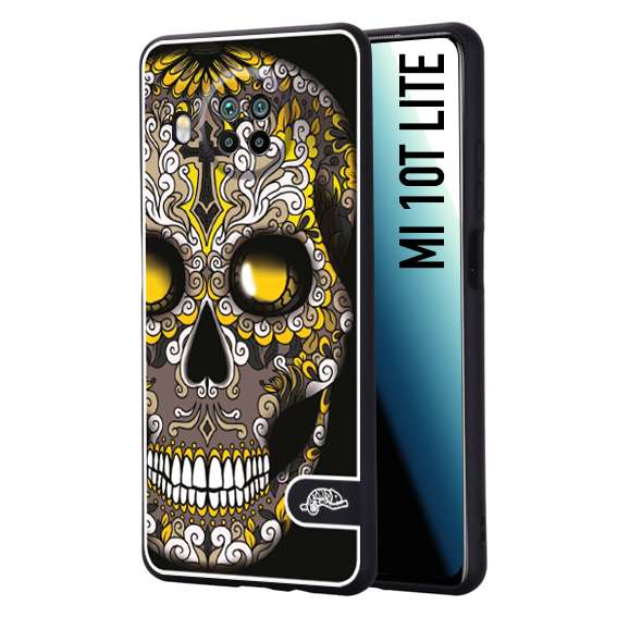 CUSTOMIZZA - Custodia cover nera morbida in tpu compatibile per Xiaomi Mi 10T LITE teschio messicano Mexican skull nero giallo