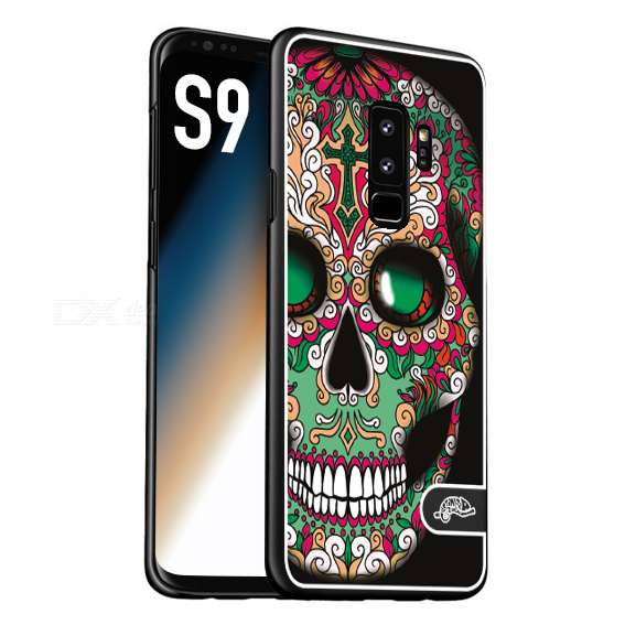 CUSTOMIZZA - Custodia cover nera morbida in tpu compatibile per Samsung S9 teschio messicano Mexican skull verde fucsia