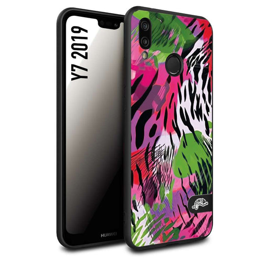 CUSTOMIZZA - Custodia cover nera morbida in tpu compatibile per Huawei Y7 2019 leopardato tigrato tiger colorata summer color verde fucsia