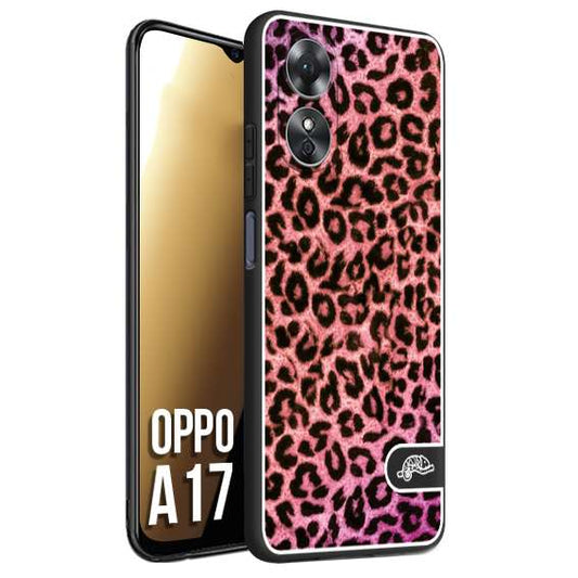 CUSTOMIZZA - Custodia cover nera morbida in tpu compatibile per Oppo A17 leopardato maculato donna rosa leopard