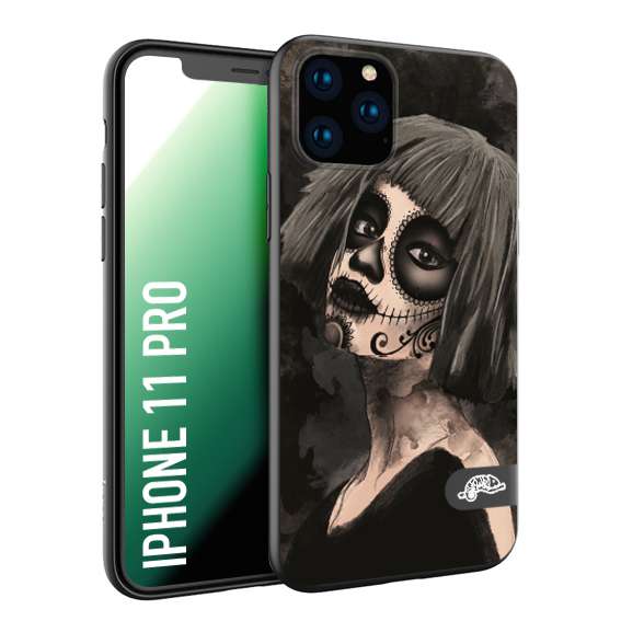 CUSTOMIZZA - Custodia cover nera morbida in tpu compatibile per iPhone 11 PRO chicana messicana dea de la muerte donna santa tattoo disegnata