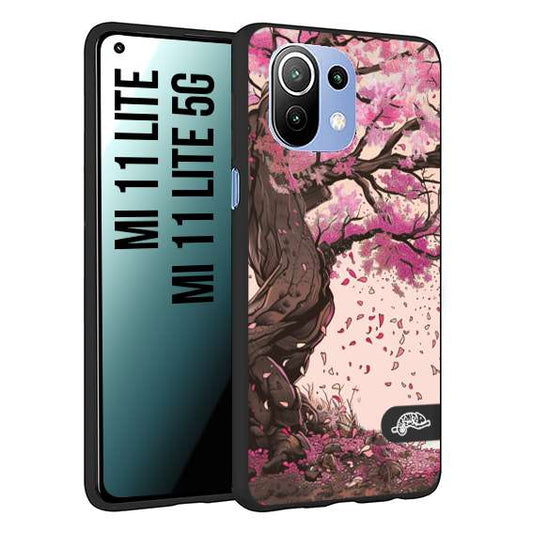 CUSTOMIZZA - Custodia cover nera morbida in tpu compatibile per Xiaomi Mi 11 Lite / Mi 11 Lite 5G giapponese colori morbidi fiori di ciliegio rosa disegnata