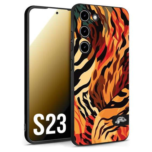 CUSTOMIZZA - Custodia cover nera morbida in tpu compatibile per Samsung S23 leopardato maculato tigrato tiger colorata gialla rossa arancio