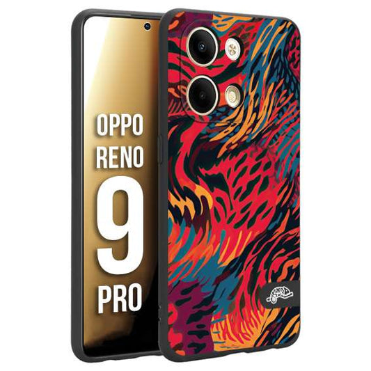 CUSTOMIZZA - Custodia cover nera morbida in tpu compatibile per Oppo Reno 9 PRO leopardato maculato tigrato colorata fiamme rossa blu arancione