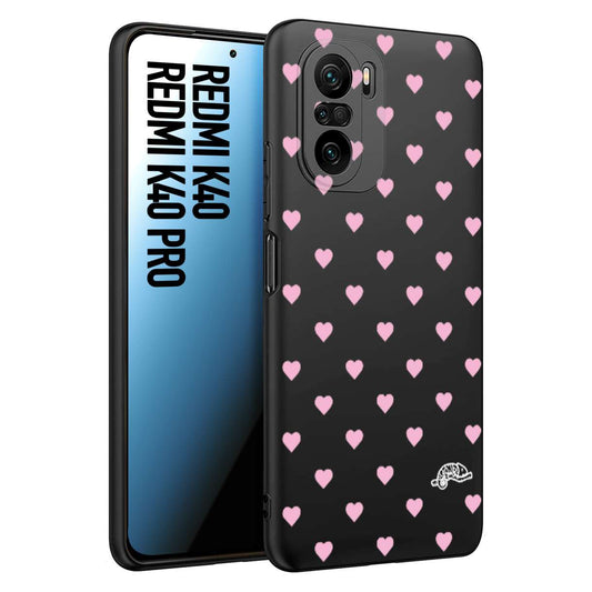 CUSTOMIZZA - Custodia cover nera morbida in tpu compatibile per Xiaomi Redmi K40 - K40 Pro cuori pois rosa su nero donna pin up vintage