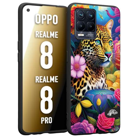 CUSTOMIZZA - Custodia cover nera morbida in tpu compatibile per Oppo Realme 8 - 8 PRO fiori astratti donna flower fantasia leopardo ghepardo animali colorati