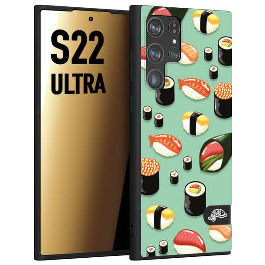 CUSTOMIZZA - Custodia cover nera morbida in tpu compatibile per Samsung S22 ULTRA sushi disegni giapponese nighiri acquamarina verde