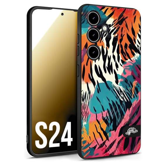 CUSTOMIZZA - Custodia cover nera morbida in tpu compatibile per Samsung S24 leopardato maculato tigrato tiger colorata summer color