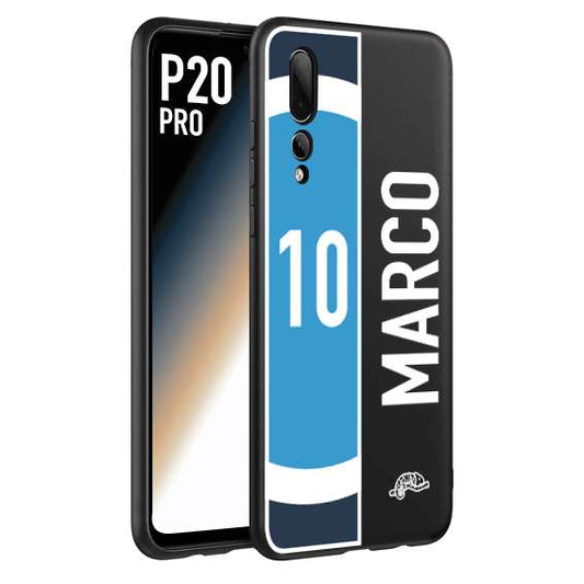 CUSTOMIZZA - Custodia cover nera morbida in tpu compatibile per Huawei P20 PRO personalizzata calcio football nome e numero calciatori biancoazzurri bianco celesti