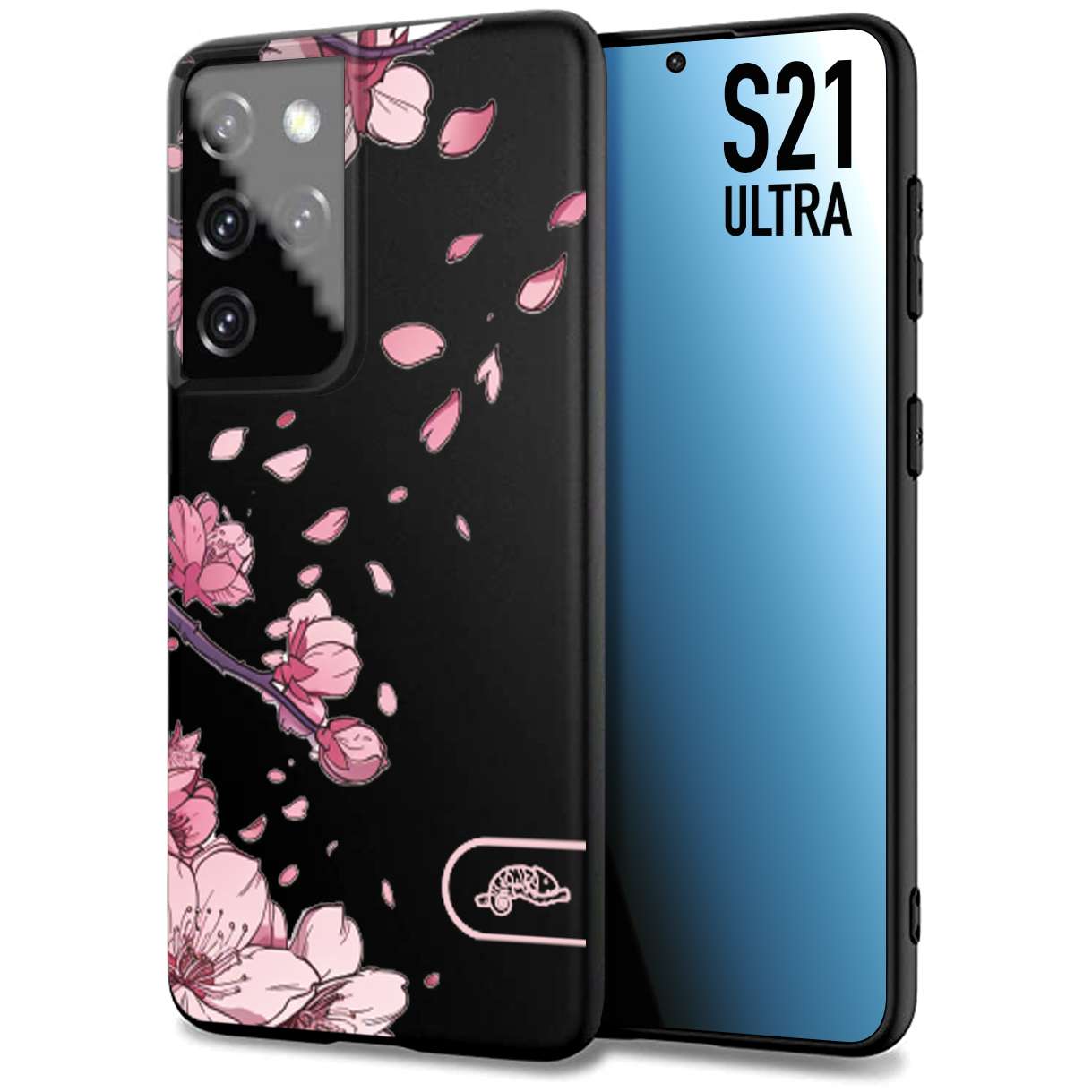 CUSTOMIZZA - Custodia cover nera morbida in tpu compatibile per Samsung S21 ULTRA giapponese fiori di ciliegio in fiore a rilievo disegnata tattoo