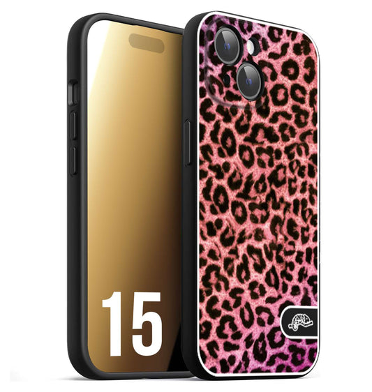 CUSTOMIZZA - Custodia cover nera morbida in tpu compatibile per iPhone 15 leopardato maculato donna rosa leopard