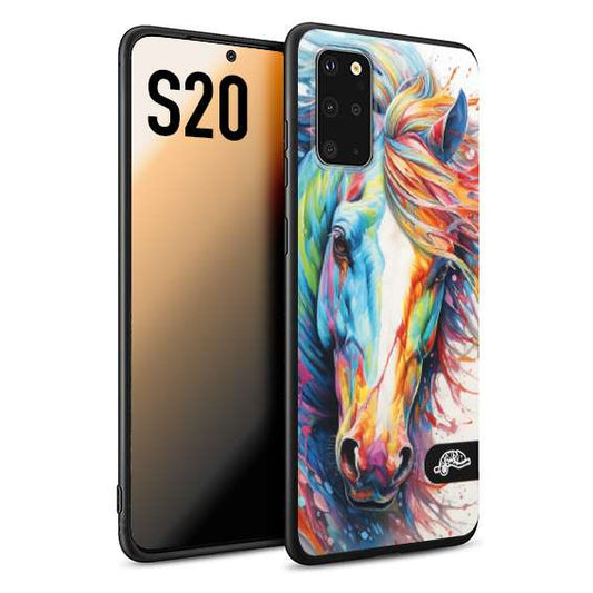 CUSTOMIZZA - Custodia cover nera morbida in tpu compatibile per Samsung S20 animali color cavallo horse viso colori vibranti disegnato schizzo