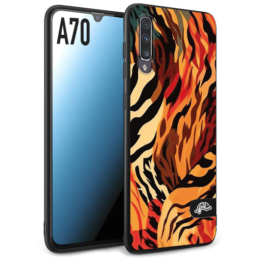 CUSTOMIZZA - Custodia cover nera morbida in tpu compatibile per Samsung A70 leopardato maculato tigrato tiger colorata gialla rossa arancio