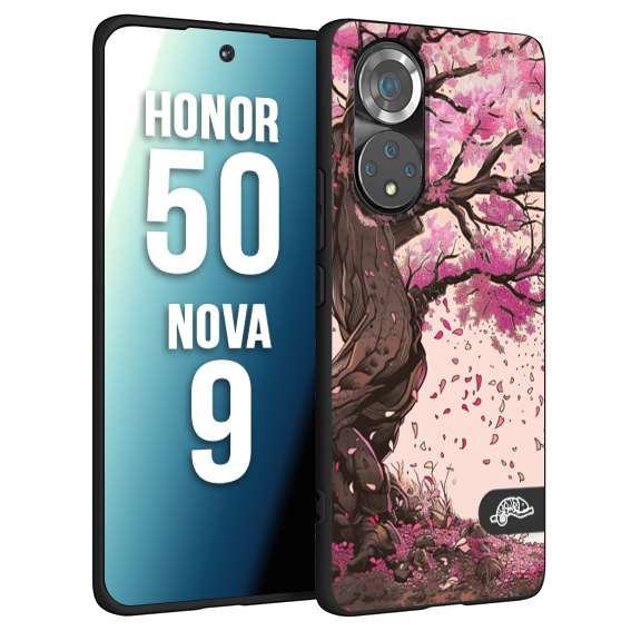 CUSTOMIZZA - Custodia cover nera morbida in tpu compatibile per Huawei Nova 9 - Honor 50 giapponese colori morbidi fiori di ciliegio rosa disegnata