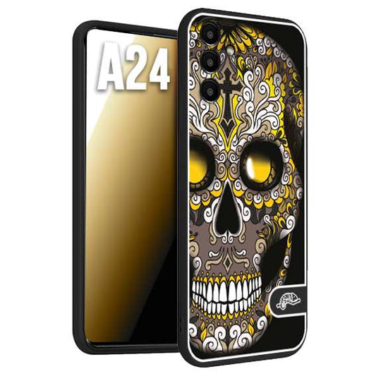 CUSTOMIZZA - Custodia cover nera morbida in tpu compatibile per Samsung A24 teschio messicano Mexican skull nero giallo