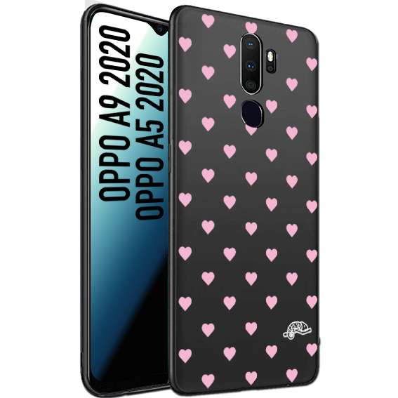 CUSTOMIZZA - Custodia cover nera morbida in tpu compatibile per Oppo A9 2020 - A5 2020 cuori pois rosa su nero donna pin up vintage