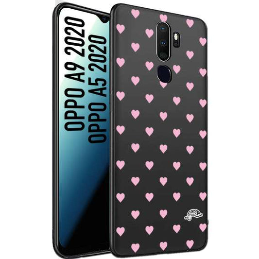 CUSTOMIZZA - Custodia cover nera morbida in tpu compatibile per Oppo A9 2020 - A5 2020 cuori pois rosa su nero donna pin up vintage