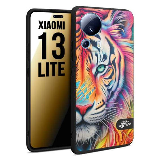 CUSTOMIZZA - Custodia cover nera morbida in tpu compatibile per Xiaomi 13 LITE animali color tigre tiger viso colori vibranti disegnato schizzo