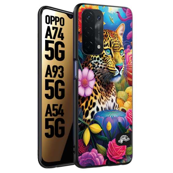 CUSTOMIZZA - Custodia cover nera morbida in tpu compatibile per Oppo A74 5G - A93 5G - A54 5G fiori astratti donna flower fantasia leopardo ghepardo animali colorati