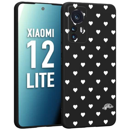 CUSTOMIZZA - Custodia cover nera morbida in tpu compatibile per Xiaomi 12 LITE cuori pois bianchi donna pin up vintage