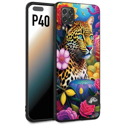 CUSTOMIZZA - Custodia cover nera morbida in tpu compatibile per Huawei P40 fiori astratti donna flower fantasia leopardo ghepardo animali colorati