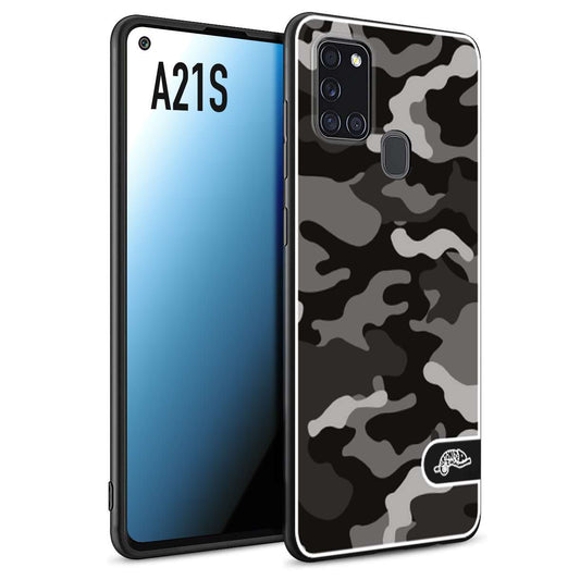 CUSTOMIZZA - Custodia cover nera morbida in tpu compatibile per Samsung A21S camouflage mimetico militare nero black grigio