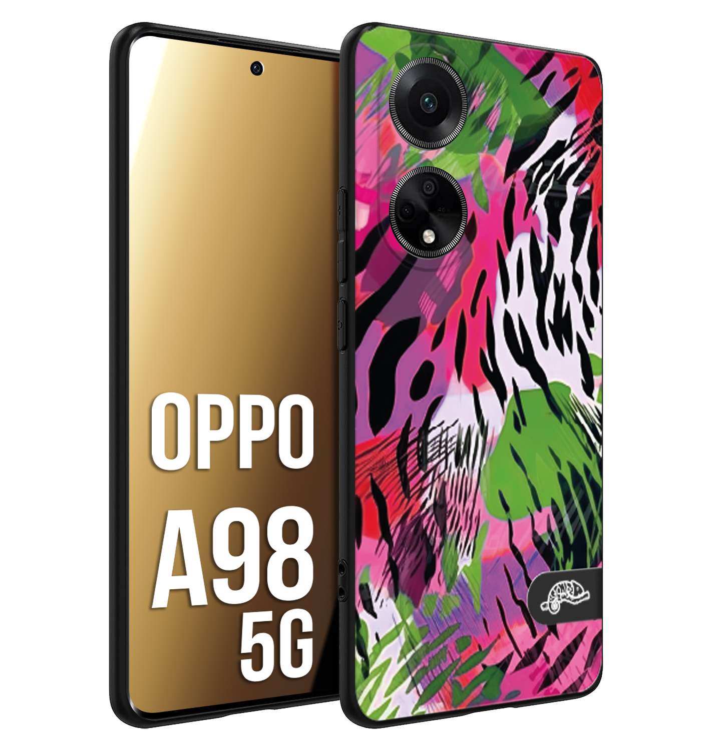 CUSTOMIZZA - Custodia cover nera morbida in tpu compatibile per Oppo A98 5G leopardato tigrato tiger colorata summer color verde fucsia