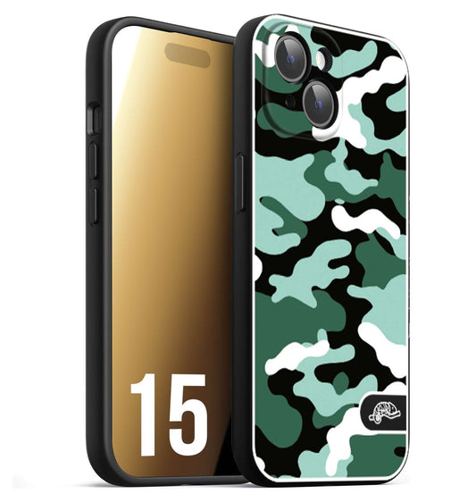 CUSTOMIZZA - Custodia cover nera morbida in tpu compatibile per iPhone 15 camouflage mimetico militare verde green