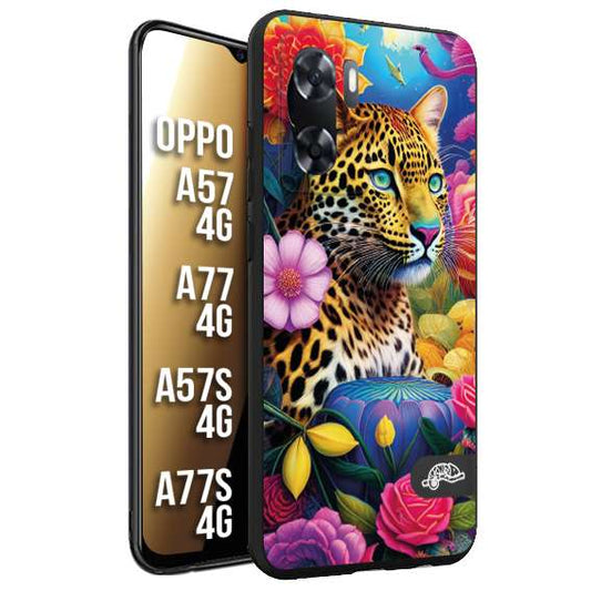 CUSTOMIZZA - Custodia cover nera morbida in tpu compatibile per Oppo A57 - A77 - A57S - A77S (4G) fiori astratti donna flower fantasia leopardo ghepardo animali colorati