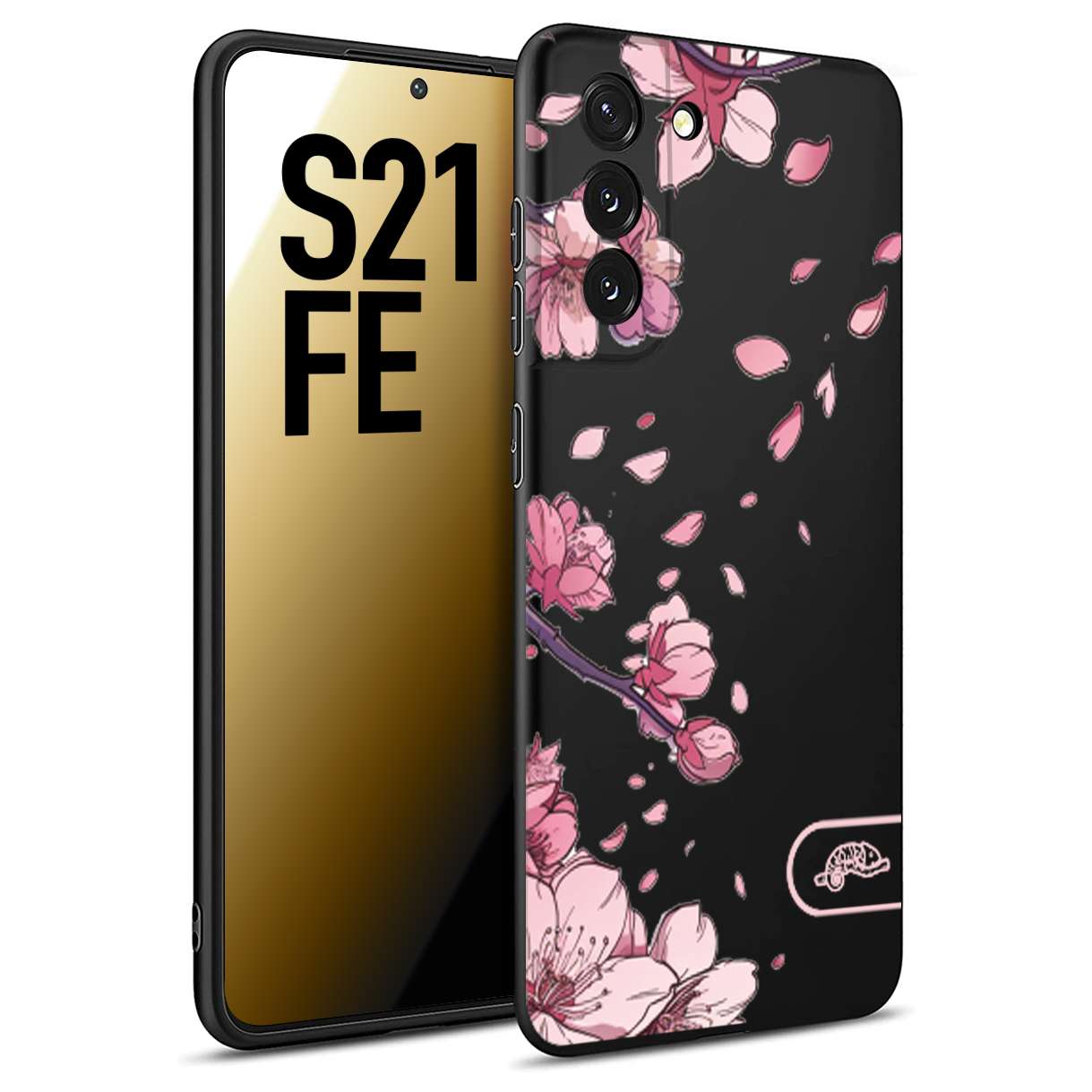 CUSTOMIZZA - Custodia cover nera morbida in tpu compatibile per Samsung S21 FE giapponese fiori di ciliegio in fiore a rilievo disegnata tattoo