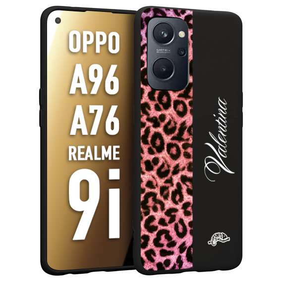 CUSTOMIZZA - Custodia cover nera morbida in tpu compatibile per Oppo Realme 9i - A96 - A76 leopardato rosa fucsia personalizzata nome iniziali