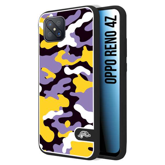 CUSTOMIZZA - Custodia cover nera morbida in tpu compatibile per Oppo Reno 4Z camouflage mimetico militare viola lilla giallo