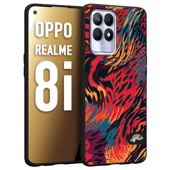 CUSTOMIZZA - Custodia cover nera morbida in tpu compatibile per Oppo Realme 8i leopardato maculato tigrato colorata fiamme rossa blu arancione